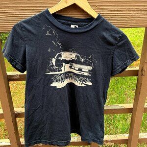 RARE Vintage Joie Black Graphic Full Throttle Cropped T-Shirt